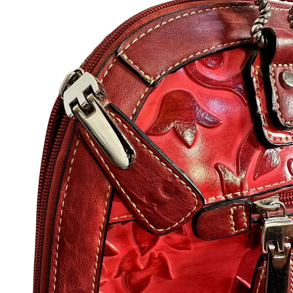 Madi Claire Red Embossed Western Satchel Shoulder Bag Tassel Floral Tooled Purse